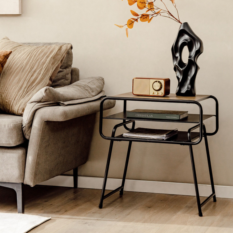 3-tier Compact Side End Table with Storage Shelf-CoffeeCostway Gallery View 2 of 10